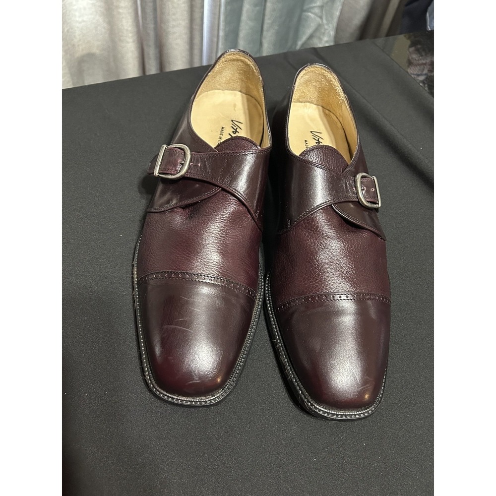 Vito Rufolo Made in Italy Burgundy Leather Single Monk Strap Dress Shoes Men 13